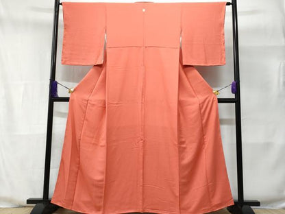 平和屋着物■上質な色無地 鮫小紋地紋 甚三紅色 正絹 逸品 CABE6048fb