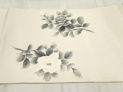 平和屋着物◎九寸開き名古屋帯 手描き 草花文 正絹 逸品 AABH1256wj