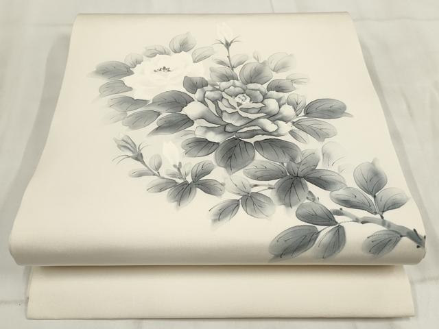 平和屋着物◎九寸開き名古屋帯 手描き 草花文 正絹 逸品 AABH1256wj