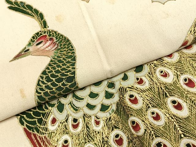 平和屋着物●セミアンティーク　訪問着　孔雀文　暈し染め　金彩　正絹　逸品　AABH0577fy