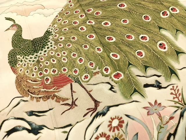 平和屋着物●セミアンティーク　訪問着　孔雀文　暈し染め　金彩　正絹　逸品　AABH0577fy