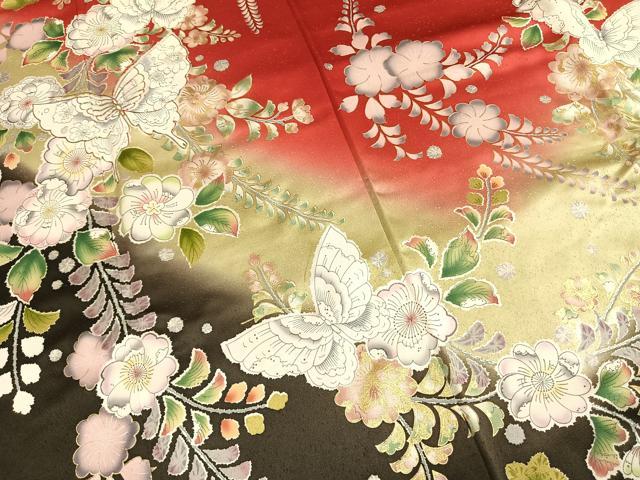 平和屋着物●豪華振袖　駒刺繍　辻が花　舞蝶文　暈し染め　金彩　正絹　逸品　AABH0600fy