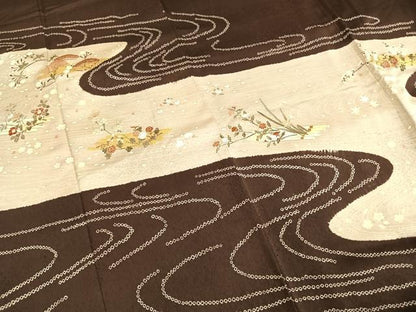 平和屋着物●訪問着　友禅　絞り　流水花文　金彩　正絹　逸品　AABH0613fy