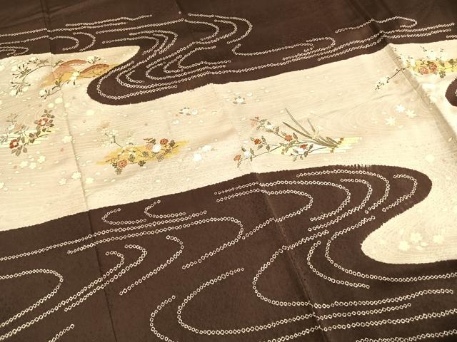 平和屋着物●訪問着　友禅　絞り　流水花文　金彩　正絹　逸品　AABH0613fy