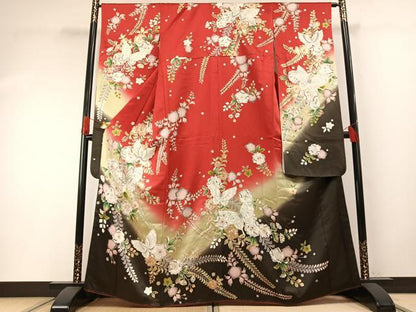 平和屋着物●豪華振袖　駒刺繍　辻が花　舞蝶文　暈し染め　金彩　正絹　逸品　AABH0600fy