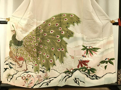 平和屋着物●セミアンティーク　訪問着　孔雀文　暈し染め　金彩　正絹　逸品　AABH0577fy