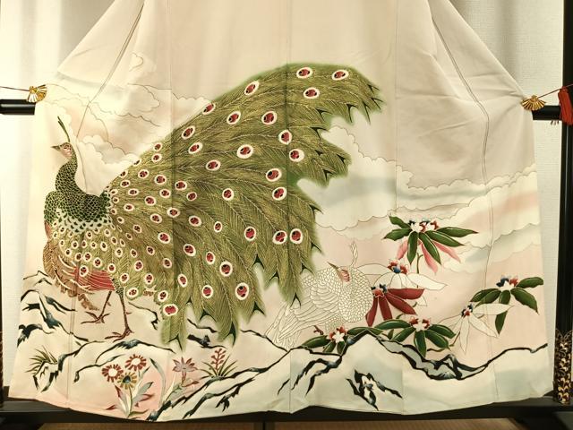 平和屋着物●セミアンティーク　訪問着　孔雀文　暈し染め　金彩　正絹　逸品　AABH0577fy