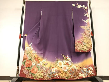 平和屋着物●豪華振袖　駒刺繍　草花文　暈し染め　金彩　正絹　逸品　AABH0578fy
