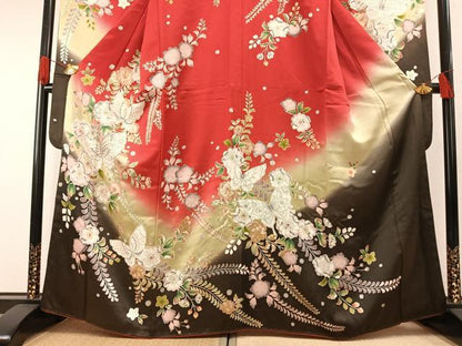 平和屋着物●豪華振袖　駒刺繍　辻が花　舞蝶文　暈し染め　金彩　正絹　逸品　AABH0600fy
