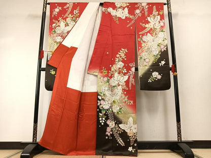 平和屋着物●豪華振袖　駒刺繍　辻が花　舞蝶文　暈し染め　金彩　正絹　逸品　AABH0600fy