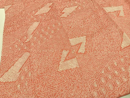 平和屋着物●上質な小紋　総絞り　切嵌花文　正絹　逸品　AABH0599fy