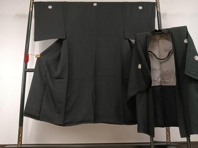 平和屋着物●男性　黒紋付　羽織セット　正絹　逸品　AABH0593fy