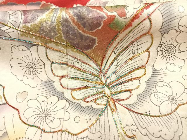 平和屋着物●豪華振袖　駒刺繍　辻が花　舞蝶文　暈し染め　金彩　正絹　逸品　AABH0600fy