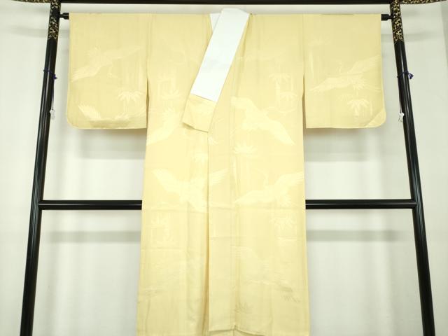 平和屋着物●上質な長襦袢　袷　笹竹飛鶴地紋　淡黄色　正絹　逸品　DABD1595ps