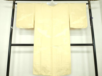 平和屋着物●上質な長襦袢　袷　笹竹飛鶴地紋　淡黄色　正絹　逸品　DABD1595ps