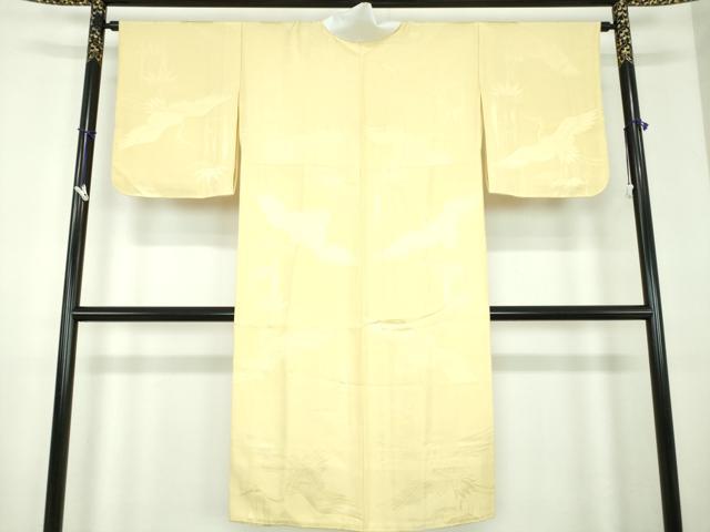 平和屋着物●上質な長襦袢　袷　笹竹飛鶴地紋　淡黄色　正絹　逸品　DABD1595ps