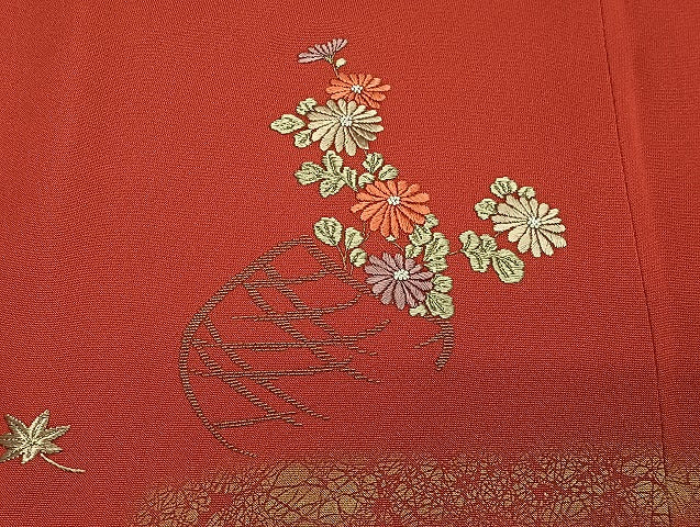 平和屋着物＃道行コート　総刺繍　花籠文　金彩　正絹　逸品　CABE4801ua
