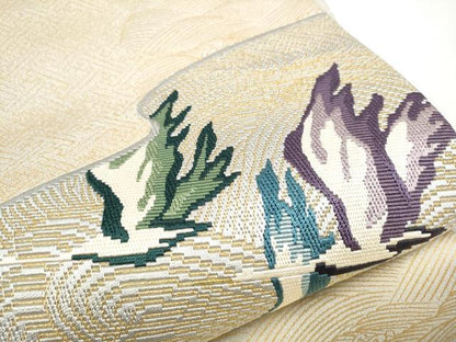 平和屋着物●六通柄袋帯　刺繍　流水飛鶴文　金糸　正絹　逸品　CABE4637hy