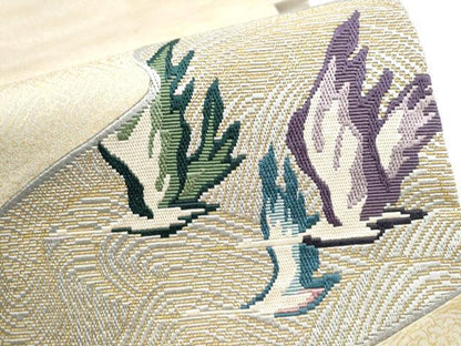 平和屋着物●六通柄袋帯　刺繍　流水飛鶴文　金糸　正絹　逸品　CABE4637hy