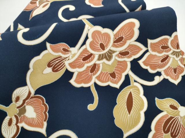 平和屋着物●全通柄　九寸名古屋帯　更紗花唐草文　金彩　鬼しぼ縮緬　正絹　逸品　CABE4684hy