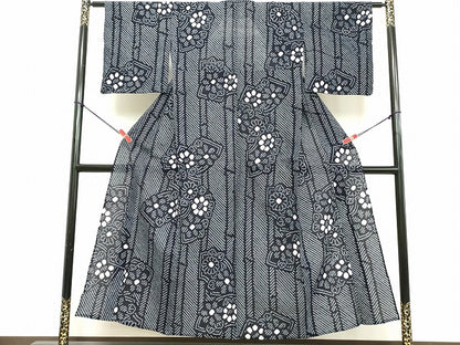 平和屋着物∴夏物 浴衣 有松鳴海絞り 地紙花文 綿 逸品 DABD2851cd