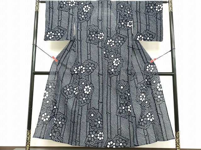 平和屋着物∴夏物 浴衣 有松鳴海絞り 地紙花文 綿 逸品 DABD2851cd