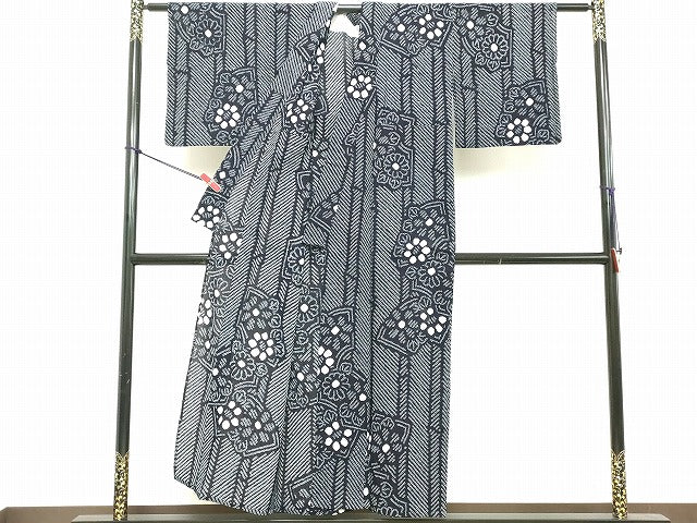 平和屋着物∴夏物 浴衣 有松鳴海絞り 地紙花文 綿 逸品 DABD2851cd