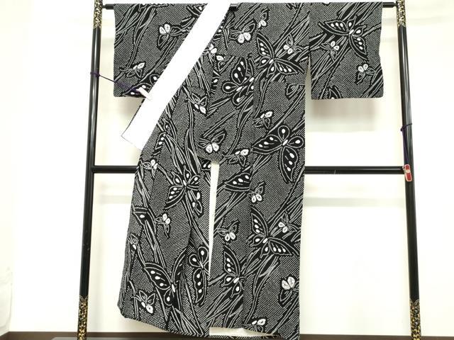 平和屋着物∴夏物 浴衣 有松鳴海絞り 舞蝶文 黒地 綿 逸品 DABD2873cd