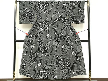 平和屋着物∴夏物 浴衣 有松鳴海絞り 舞蝶文 黒地 綿 逸品 DABD2873cd