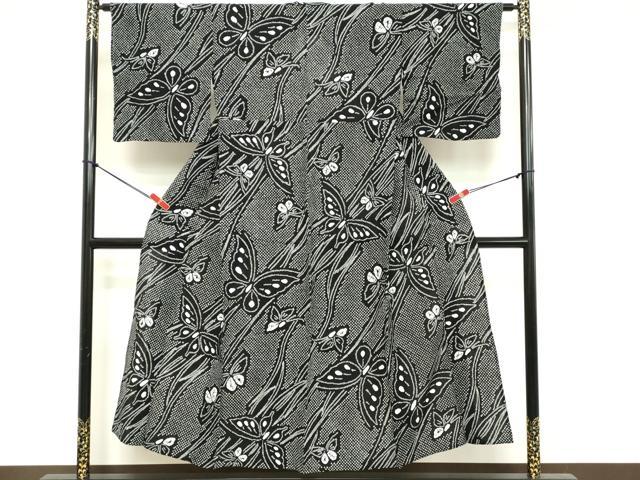 平和屋着物∴夏物 浴衣 有松鳴海絞り 舞蝶文 黒地 綿 逸品 DABD2873cd