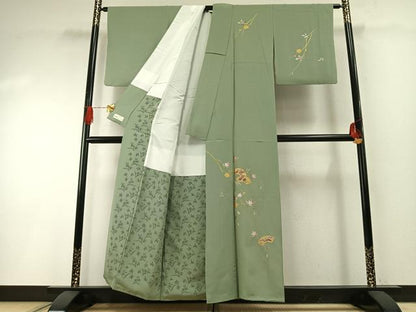 平和屋着物●訪問着　総刺繍　地紙花文　金糸　金彩　やまと金ラベル　正絹　逸品　AABH0626fy