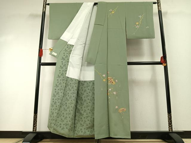 平和屋着物●訪問着　総刺繍　地紙花文　金糸　金彩　やまと金ラベル　正絹　逸品　AABH0626fy