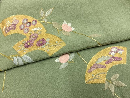平和屋着物●訪問着　総刺繍　地紙花文　金糸　金彩　やまと金ラベル　正絹　逸品　AABH0626fy