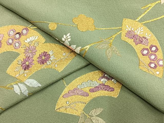 平和屋着物●訪問着　総刺繍　地紙花文　金糸　金彩　やまと金ラベル　正絹　逸品　AABH0626fy