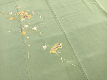 平和屋着物●訪問着　総刺繍　地紙花文　金糸　金彩　やまと金ラベル　正絹　逸品　AABH0626fy