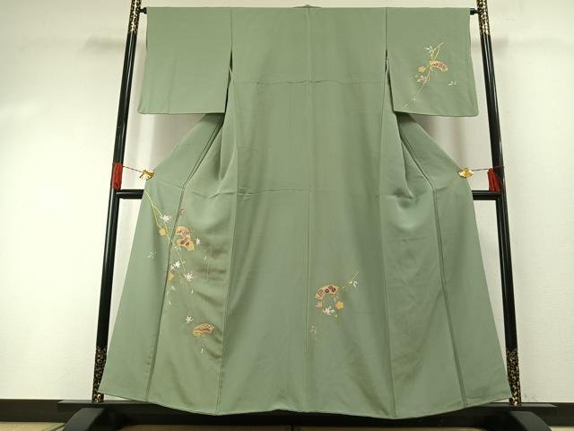 平和屋着物●訪問着　総刺繍　地紙花文　金糸　金彩　やまと金ラベル　正絹　逸品　AABH0626fy