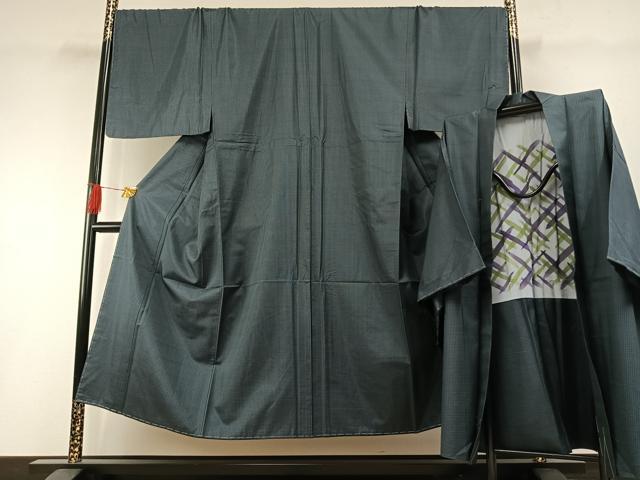 平和屋着物●男性　本場大島紬　アンサンブル　格子　さが美扱い　正絹　逸品　未使用　AABH0632fy