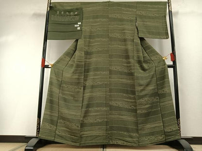 平和屋着物●江戸小紋　草木七彩　横段文　丹後ちりめん　反端付き　正絹　逸品　未使用　AABH0642fy