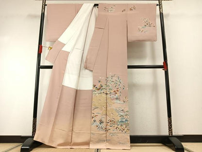 平和屋着物●訪問着　友禅　茶屋辻文様　暈し染め　金彩　正絹　逸品　AABH0655fy
