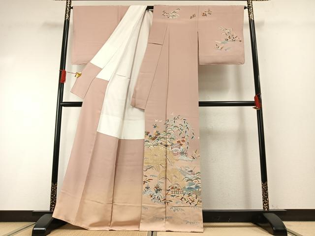平和屋着物●訪問着　友禅　茶屋辻文様　暈し染め　金彩　正絹　逸品　AABH0655fy