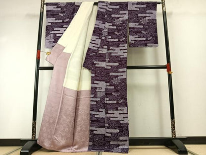 平和屋着物●上質な小紋　総絞り　霞取り花文　正絹　逸品　AABH0648fy