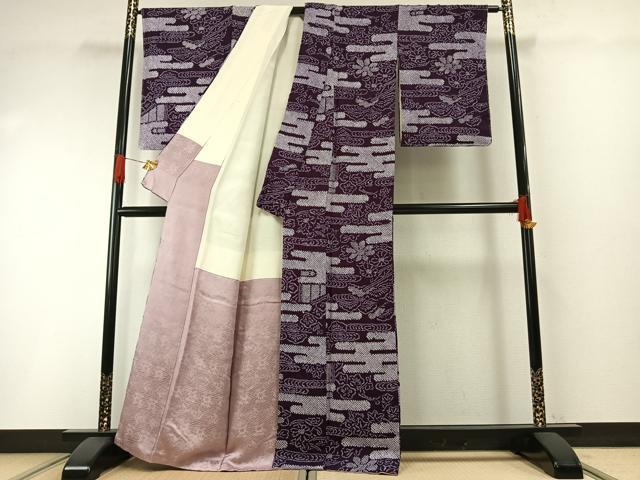 平和屋着物●上質な小紋　総絞り　霞取り花文　正絹　逸品　AABH0648fy