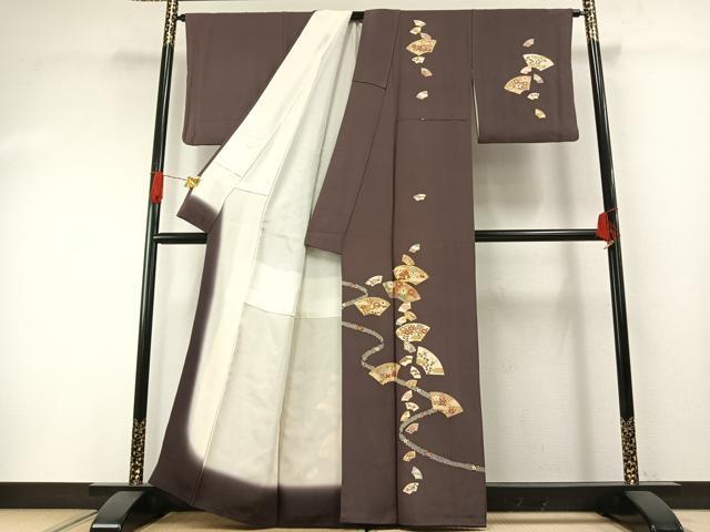 平和屋着物●訪問着　友禅　地紙花文　金糸　金彩　正絹　逸品　AABH0653fy