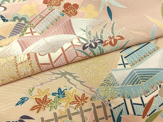 平和屋着物●訪問着　友禅　茶屋辻文様　暈し染め　金彩　正絹　逸品　AABH0655fy