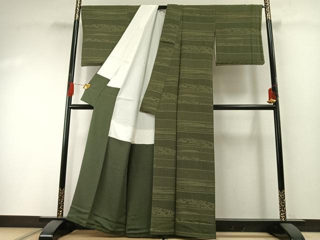 平和屋着物●江戸小紋　草木七彩　横段文　丹後ちりめん　反端付き　正絹　逸品　未使用　AABH0642fy