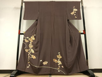 平和屋着物●訪問着　友禅　地紙花文　金糸　金彩　正絹　逸品　AABH0653fy