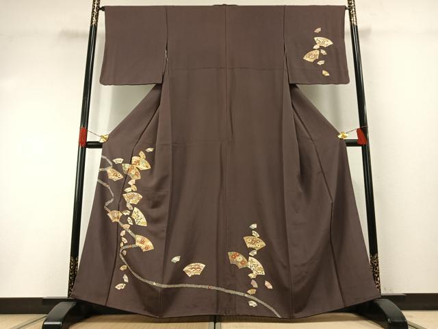 平和屋着物●訪問着　友禅　地紙花文　金糸　金彩　正絹　逸品　AABH0653fy