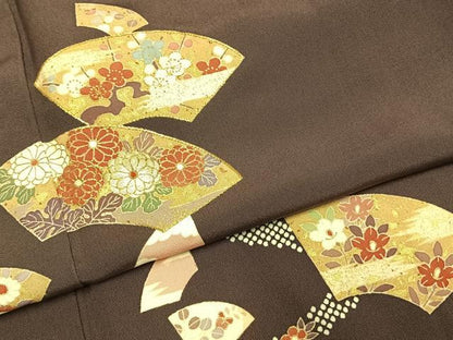 平和屋着物●訪問着　友禅　地紙花文　金糸　金彩　正絹　逸品　AABH0653fy