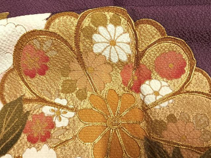 平和屋着物●豪華振袖　駒刺繍　熨斗御所車花文　暈し染め　金彩　正絹　逸品　AABH0666fy