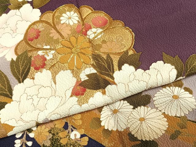 平和屋着物●豪華振袖　駒刺繍　熨斗御所車花文　暈し染め　金彩　正絹　逸品　AABH0666fy